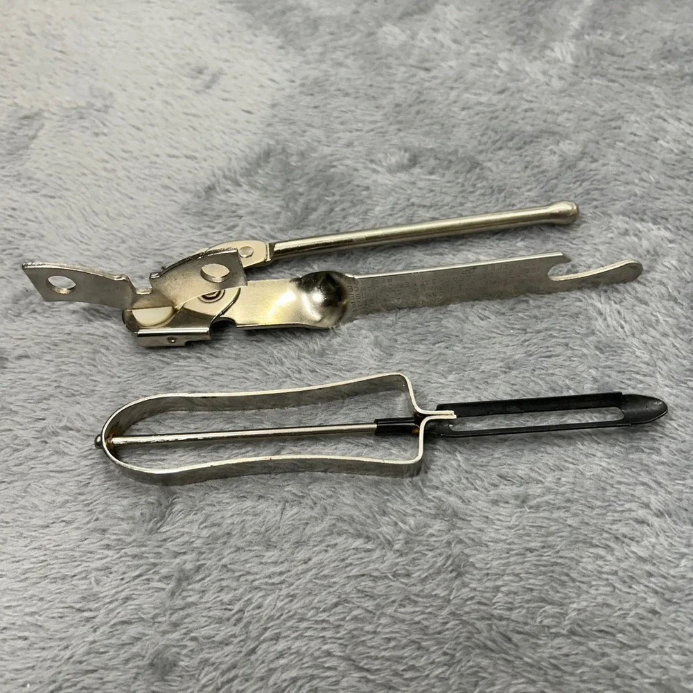 Vintage EKCO Miracle Can Opener 885 and Swivel Vegetable Peeler Set Silver MCM